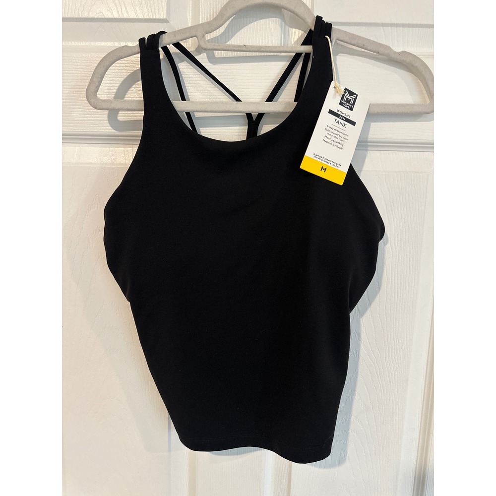Member's Mark Womens Zen Tank Black Strappy Back Built-in Bra Medium NEW